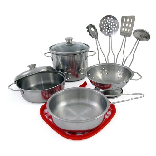 PowerTRC Real Steel Kid Pots and Pans Play Set for Toddlers| Pretend Kitchen Cooking Dress Up Mini Pots and Pans Toy Set for Ages 3+