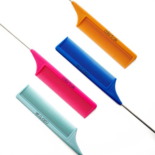Colortrak Carbon Fiber Combs, Durable, Heat-Proof Comb, Anti-Static to Prevent Frizz, Bleach Safe Stainless Steel Pintail, 4pc Bag (Orange, Teal, Blue, Pink)