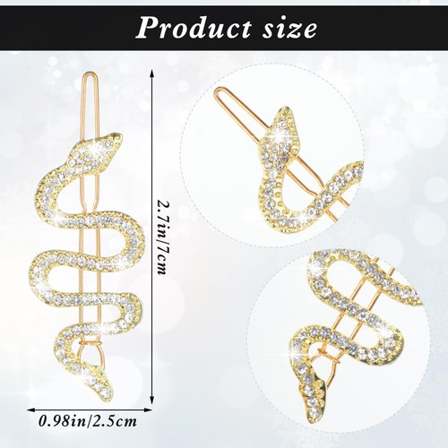2PCS Snake Hair Clip Sparkly Rhinestones Snake Hair Pins, Alloy Crystal Snake Hair Party Snake Headband and Headpiece Accessories Headdress for Women Girls (Gold)