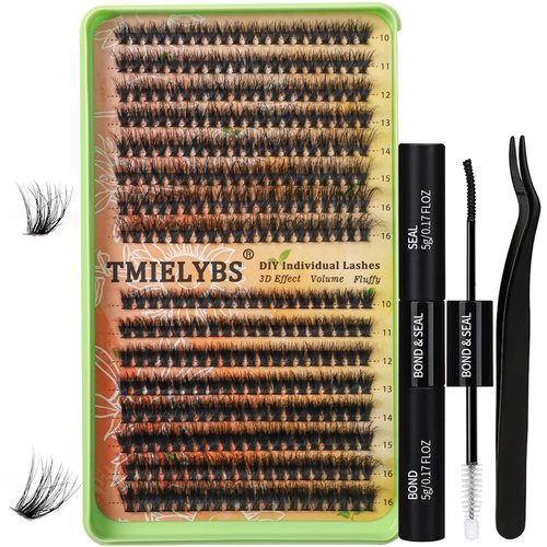 Fluffy Lash Extension Kit 40D+50D 320Pcs Clusters Eyelash Extension Kit with Bond and Seal, Tweezers, 10-16MM D Curl Volume Super Soft Wispy Eyelashes Plant Fibres DIY Individual Lashes, by TMIELYBS