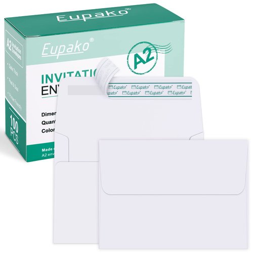 Eupako A2 White Paper Envelopes 100 Pack 4.375x5.75" Invitation Envelopes Self Seal for RSVP, Wedding, Thank you Notes, Greeting Cards, Photos, Announcements