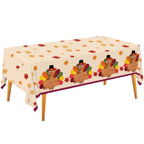 Gatherfun Turkey Thanksgiving Party Supplies, Disposable Tablecloth, Plastic Table Cover for Autumn Party Decorations and Thanksgiving Party Decorations, 3 Pack, 54”x108”