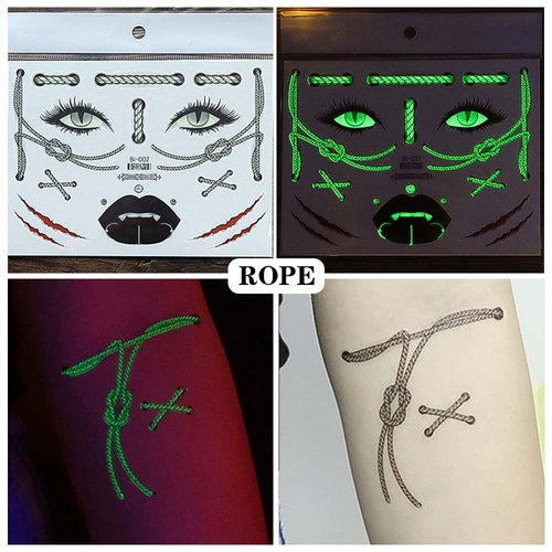Uranian Halloween Temporary Tattoos Luminous Face Tattoo Stickers Glow in the Dark Tattoos Halloween Party Supplies for Women