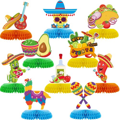 Tarklanda 10pcs Mexican Cinco de Mayo Honeycomb Table Centerpieces Party Decorations,3D Double Si...