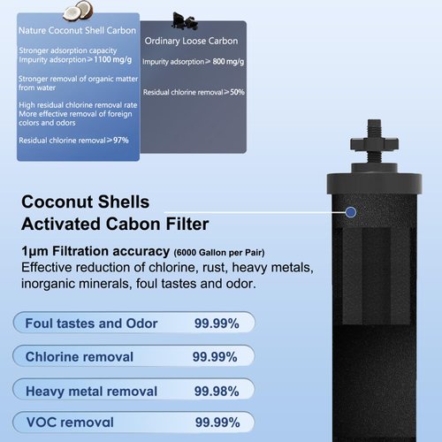 Water Filter Replacement for Berkey Water Filter, 2 Activated Carbon Filters Compatible with Purifiers Berkey Gravity Water Filter System, Pack of 2