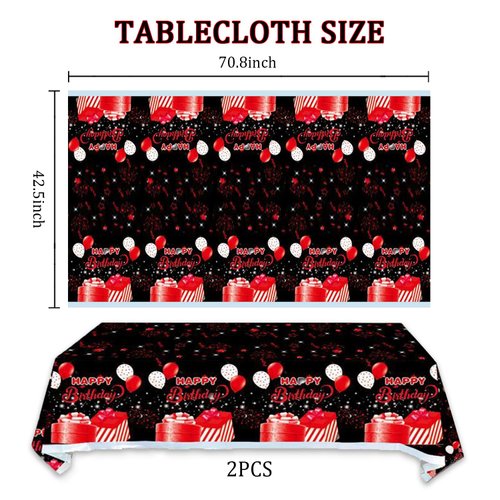 2pcs red and Black Birthday Party Tablecloth red and Black Happy Birthday Tablecloth boy girl Party Supplies Decorations 87 inches x 51 inches for red and Black Birthday party supplies (red and black)