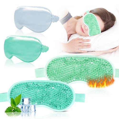 Cooling Eye Mask and Silky Sleep Mask 4 Packs for Man Women for Sleeping Frozen Ice Eye Mask Cold Warm Compress Puffiness Dry Eyes Dark Circles Gifting