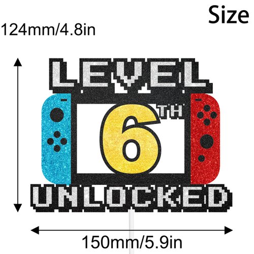 Level 6th Unlocked Cake Topper - Level 6th game Sign Theme Party Decorations 6th happy Birthday Level Up Cake Decorations for Video Game Themed Kids Boy Girl Party Supplies