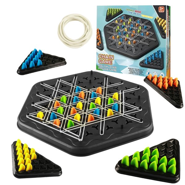 Chain Triangle Chess Game for 2-4 Players, Rubber Band Game Triangle Chain Interactive Game, Triggle Game, Board Game for Kids Adult Family Party
