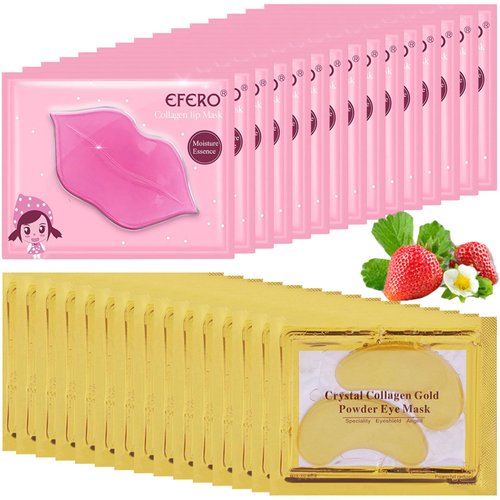 Tnoctuh 30 Pairs Lip Mask & Under Eye Mask, 24K Gold Crystal Collagen Under Eye Patches for Puffy Eyes, Lip Masks Effectively Nourishes the Lip & Eye Skin, Eye Masks Reducing Fine Lines & Dark Circle