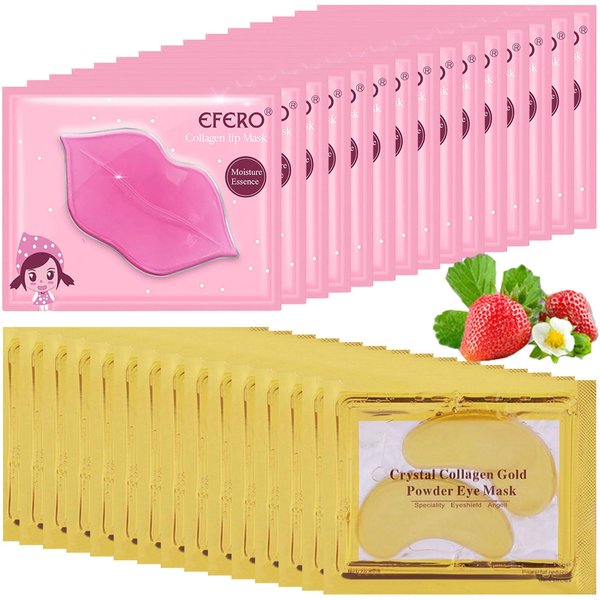 Tnoctuh 30 Pairs Lip Mask & Under Eye Mask, 24K Gold Crystal Collagen Under Eye Patches for Puffy Eyes, Lip Masks Effectively Nourishes the Lip & Eye Skin, Eye Masks Reducing Fine Lines & Dark Circle
