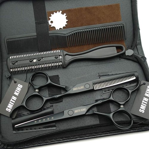 6.0 Inches Hair Cutting Scissors Set with Combs Lether Scissors Case,Hair cutting shears Hair Thinning shears For Personal and Professional (Matt black)