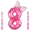 Kwuz 40 Inch Pink Number 8 Balloon with Mini Bow Balloon for Girls 8th Birthday Decorations, Pink Girl Princess Western Cowgirl Theme Birthday Party Balloons Decorations Supplies Favors