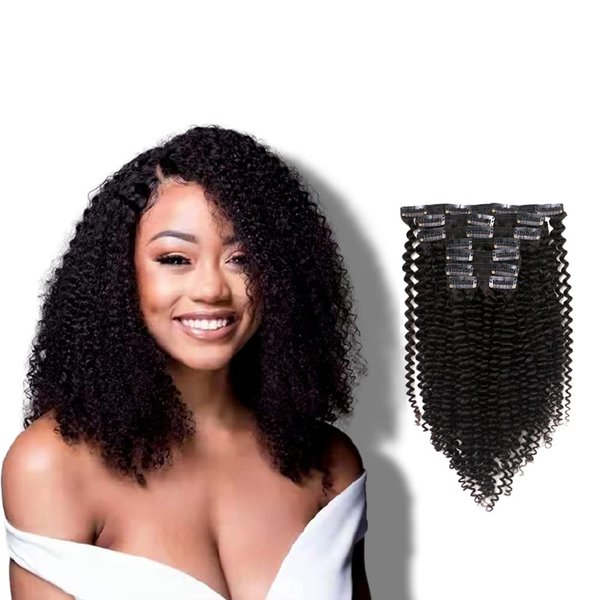 Vanalia Kinky Curly Clip In Hair Extensions For Black Women,3C 4A Hair Clip Ins,100% Remy Human Hair Double Weft Natural Black, 120 Gram,16 Inch