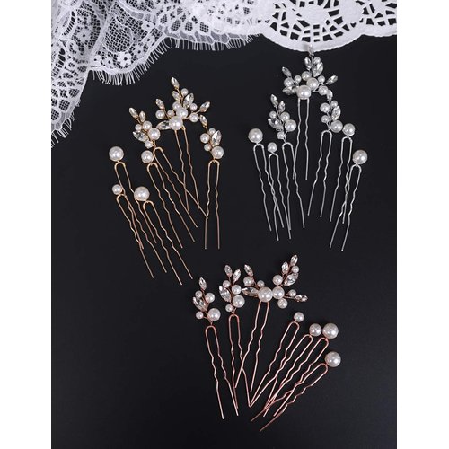 BERYUAN Bridal Rhinestone Pearl Hair Pin Set Women Crystal Silver Wedding Hair Accessory Gift for Her Party Headpiece for Bride Bridesmaid Girls （7 pcs) (Silver)