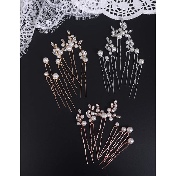 BERYUAN Bridal Rhinestone Pearl Hair Pin Set Women Crystal Silver Wedding Hair Accessory Gift for Her Party Headpiece for Bride Bridesmaid Girls （7 pcs) (Silver)