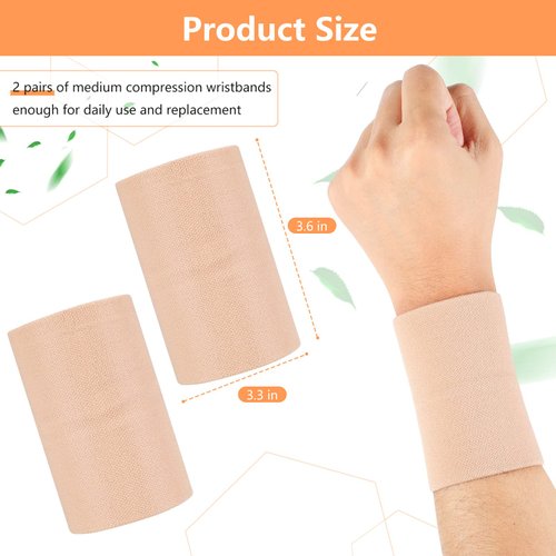 SATINIOR 2 Pairs Compression Wrist Sleeve Compression Wrist Brace Wrist Supports Wrist Wraps Elastic Wristbands for Men and Women Tennis, Tendonitis, Carpal Tunnel (Beige,Medium)