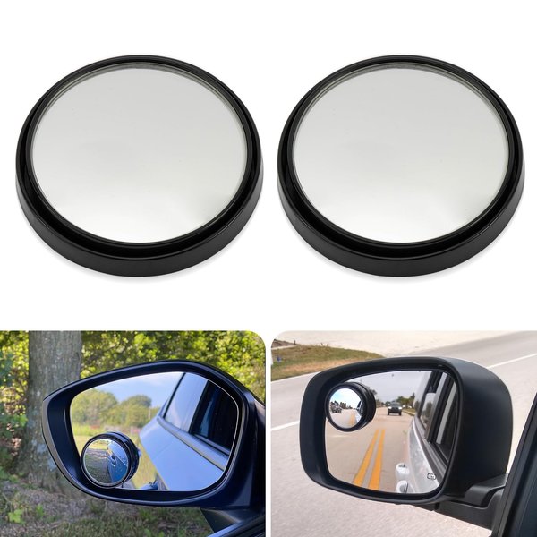 2 Pieces Blind Spot Mirror - PSLER 2" Round HD Glass Convex Rear View Mirror with Frame, 360° Wide Angle Side View Mirror Accessories with Self Adhesive Back for Car SUV and Trucks, Black