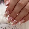 Press on Nails Medium Square Fake Nails Gold Glitter False Nails with Design Heart Curve Glue on Nails Gradient Pink Full Cover Acrylic Stick on Nails Reusable Artificial Nails for Women Manicure Kit