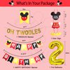 Mickey Mouse 2nd Birthday Party Supplies Oh Twodles Theme Party Decorations Includes Felt Banner,Welcome Hanger Door Sign, Tablecloth,Cake Cupcake Toppers,Mickey Head Balloons, 12 Latex Balloon,