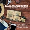Natural Dental Floss Picks - Eco Friendly Cruelty Free & Vegan Tooth Flossers Pick Set with Biodegradable and Compostable BPA Free Handle & Zero Waste Packaging - 200 Pack (Bamboo Charcoal Flavored)
