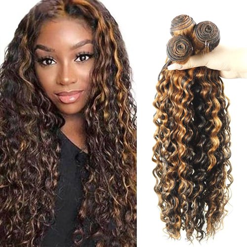 P1B/30 Human Hair Bundles Brown Highlight Bundles Human Hair Ombre Deep Wave Bundles 20 22 24 inch Two Tone Black Mixed With Brown Deep Wave Bundles Brazilian Virgin Remy Hair Extensions For Women