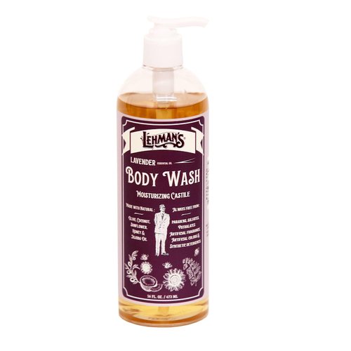 Lehman's Castile Moisturizing Body Wash, All Natural Liquid Soap Gently Cleanses Hands Body and Hair, 16 fl oz, Lavender