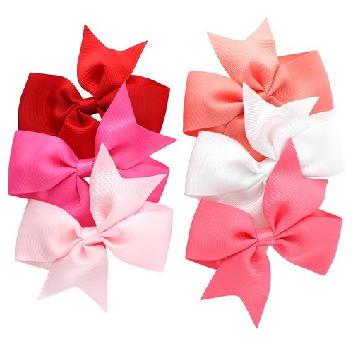 My Lello Medium 4" Girls Split Tails Boutique Grosgrain Hair-Bow Mixed Variety 6 Pack Pink Shades