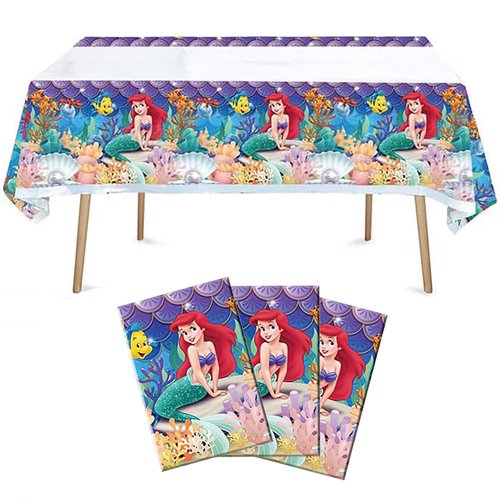 ChicRosa Little Mermaid Tablecloth, 3pcs Rectangular Plastic Table Cover, 70'' x 42'', Waterproof Birthday Party Supplies Decorations (Blue Pink) (3 Pack Blue Pink)