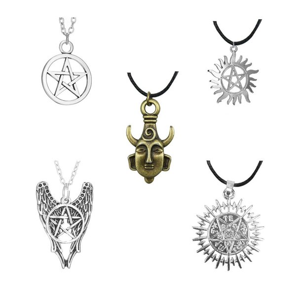 Luomi 5 pcs Supernatural Necklace Dean Winchester Mask Pendant Necklace,Supernatural Merchandise Inspired Jewelry