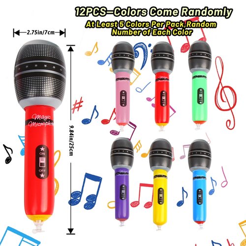 KIMOBER 12PCS Inflatable Microphones,Colorful Blow up Microphones Stage Act Mic Props for Pretend Play Party Favors Supplies