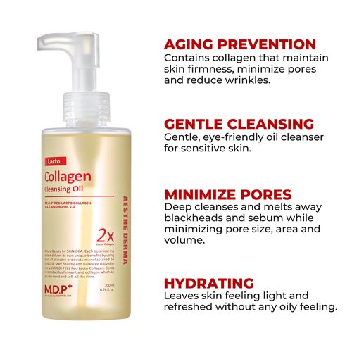 MDP RED LACTO COLLAGEN CLEANSING OIL 2.0, Pore Cleanser, Deep Cleansing, 6.76oz/200ml,Daily Makeup Remover, Blackhead Melting, Gentle Oil Cleanser, Korean Facial Cleanser
