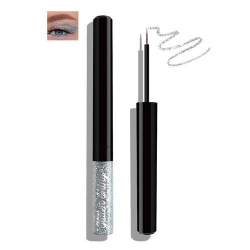 Glitter Eyeliner Liquid Liner, Metallic Shimmer Glitter Eyeliner Gel Eyeshadow waterproof Silver, Long wearing, Smudge-proof Ultra-Fine Tip Colorful Eye Liner Sparkling Eye Glitter Makeup -07