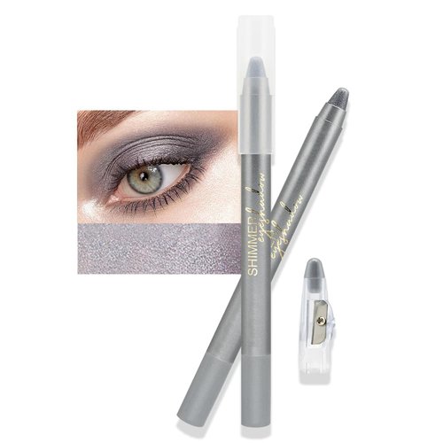 WanTuoluo Colored Semi-Pearlescent Cream-to-Powder Eye Shadow Stick with Sharpener for for Eye Makeup,Silver Smoky Shimmer Matte Highlight Eyelid Shadow Liner Pen sombras en crema para ojos (01#)