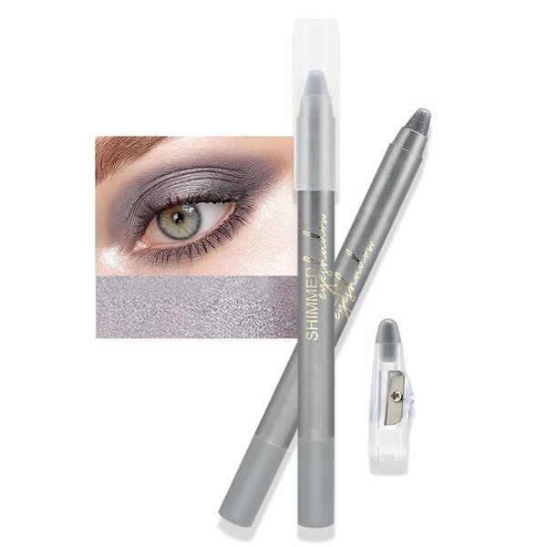 WanTuoluo Colored Semi-Pearlescent Cream-to-Powder Eye Shadow Stick with Sharpener for for Eye Makeup,Silver Smoky Shimmer Matte Highlight Eyelid Shadow Liner Pen sombras en crema para ojos (01#)