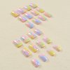 24 Pcs Nude Pink Press on Nails Short Square - SHANRUN Spring Colorful Flowers Fake Nails French Glossy Gel X Nail Tips Full Cover Acrylic Nails Press ons with Nail File Stick Jelly Glue on Nails Kit