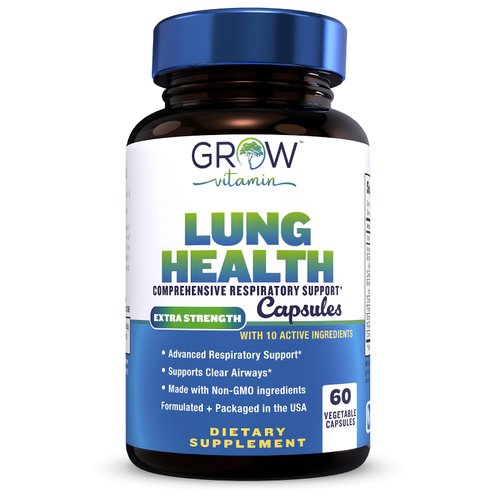 grow vitamin Lung Health, Respiratory Support Supplement, Lung Health Extra Strength Support, Lung Cleanse Formula with Vitamin C to Support Bronchial System, Breath Clear Airways - 60 Capsules