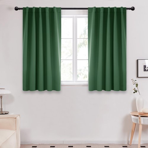 Deconovo Back Tab and Rod Pocket Drapes and Curtains - (42x54 Inch, Dark Forest, 2 Panels), Short Blackout Curtains for Kitchen Windows
