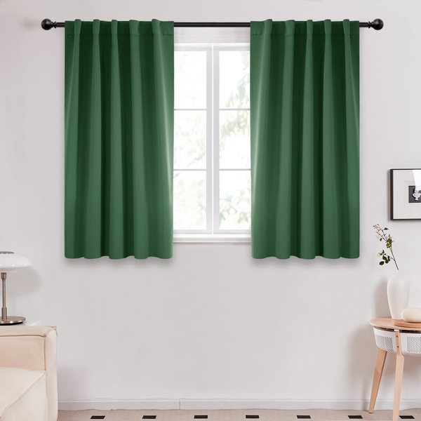 Deconovo Back Tab and Rod Pocket Drapes and Curtains - (42x54 Inch, Dark Forest, 2 Panels), Short Blackout Curtains for Kitchen Windows
