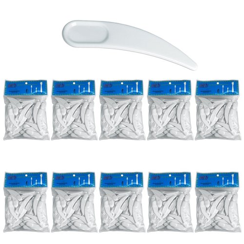 PANA Curved Boomerang Disposable Plastic Cosmetic Spatula for Mixing and Sampling Makeup, Skincare, Creams, Lotions, and Masks (White, 10 Packs)