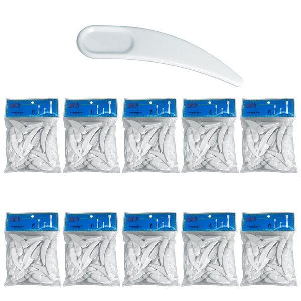 PANA Curved Boomerang Disposable Plastic Cosmetic Spatula for Mixing and Sampling Makeup, Skincare, Creams, Lotions, and Masks (White, 10 Packs)