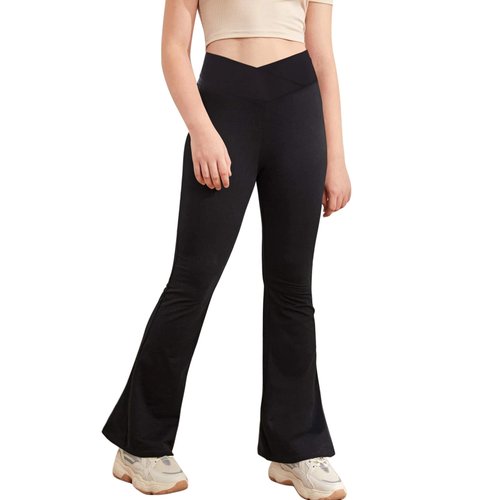 Girl's Leggings Cross High Waisted Flare Pants Yoga Bootcut Pants Solid Color Full Length Bell Bottoms 11-12 Years