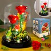 Topdear Flower Bouquets Building Sets with LED String Light and Dust Cover, 593 Pcs Red Rose Bouquet Building Block Gifts for Mothers Day, Valentines Day, Birthday, Anniversary, Christmas