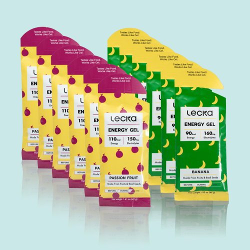 Lecka Energy Gel, Mixed Flavours, 12 Gel | for Endurance Exercise, Made with Real Fruits and Basil Seeds, Provides Natural Energy and Electrolytes