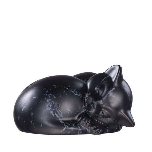 Kriss Art Pet Urns,Sleeping Resin Cremation Cat Urn, Cat Urns for Ashes, Small Animal Urn (Black Marble)