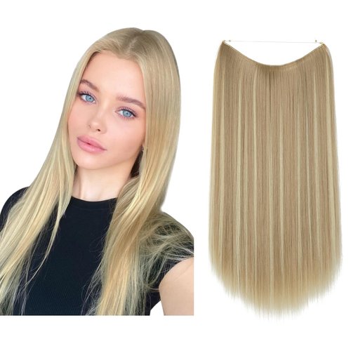 SARLA Invisible Wire Hair Extensions Dirty Blonde 22 Inch Straight Long Synthetic Hairpieces Adju...