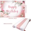 Breling 2 Pcs Pink Rose Gold Birthday Party Supplies Rose Gold Happy Birthday Backdrop Floral Happy Birthday Banner Rose Gold Plastic Tablecloth Table Cover for Photoshoot for Women Party Supplies