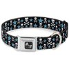 Dog Collar Seatbelt Buckle Skulls Stars Black White Blue 11 to 17 Inches 1.0 Inch Wide