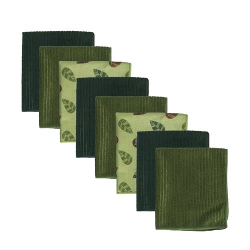 DII Fall Leaves Microfiber Cloth Collection Multi-Purpose Ultra Absorbent Soft Rags for Cleaning, Dish Towel Set, Vine Green, 8 Count