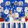 Navy Blue White Silver Party Decorations,46pcs Kit Blue White Silver Balloon Paper Pompom Tassel Garland Men Wedding Baby Bridal Shower Birthday Decor